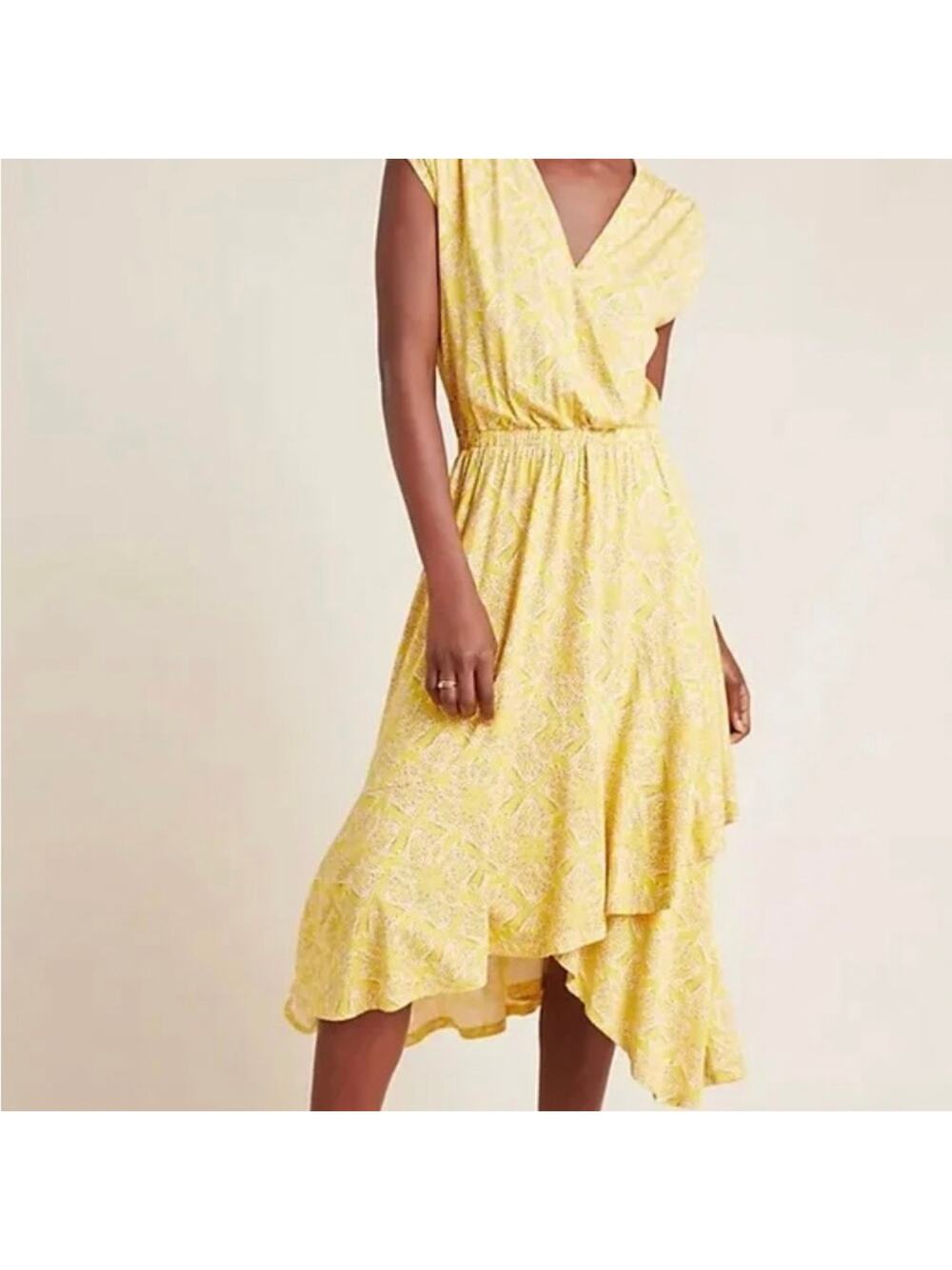 Maeve Anthropologie Fete Boho Tiered Midi Dress Women's Small Yellow